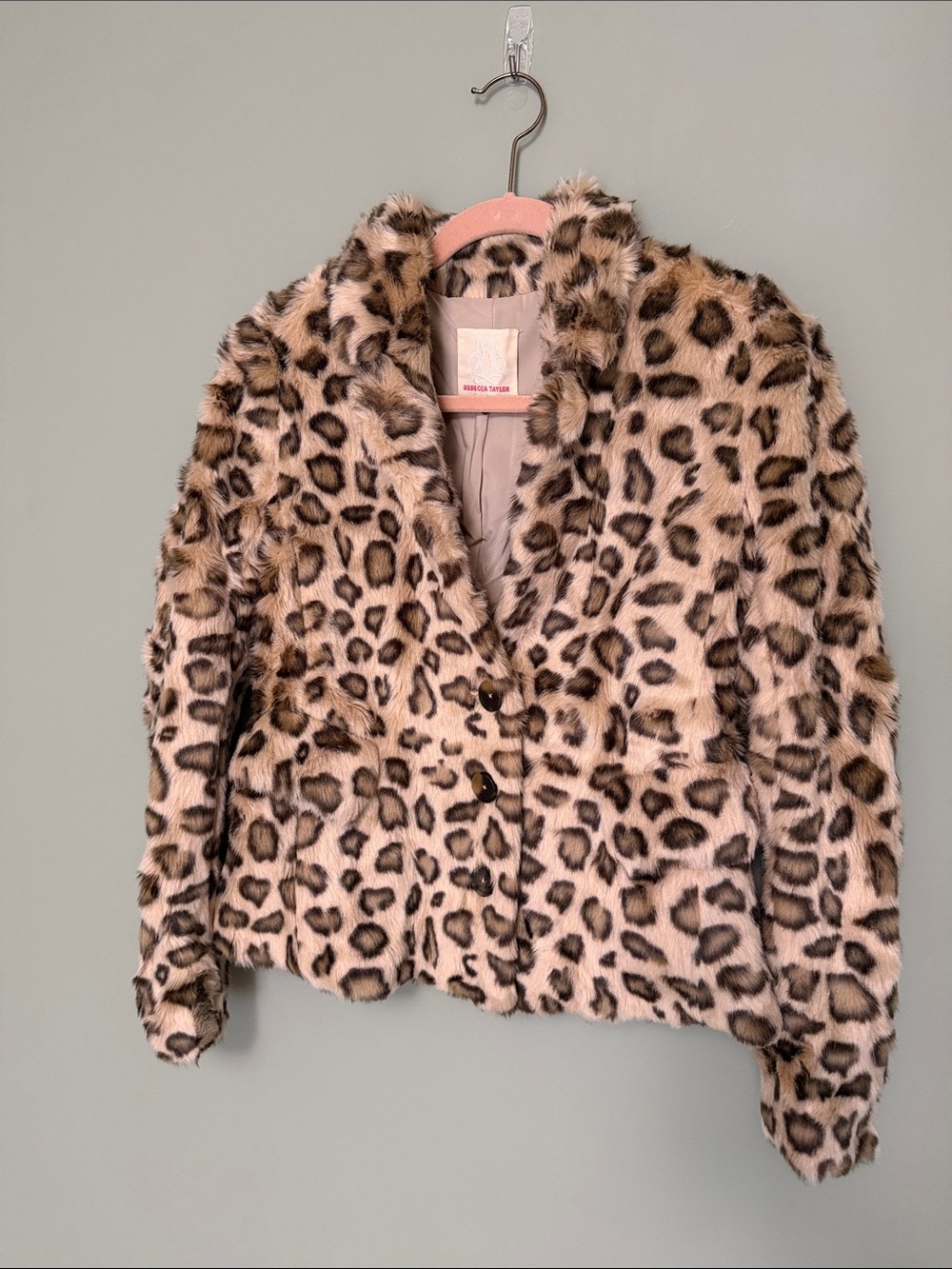 Rebecca Taylor Leopard Print Faux Fur Jacket Size 6 Like New